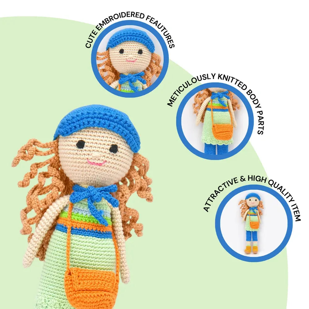 Happy Threads Nora Crochet Doll | Handmade Artisanal Toy | Whimsical, Eco-Friendly Gift for Kids &amp; Collectors