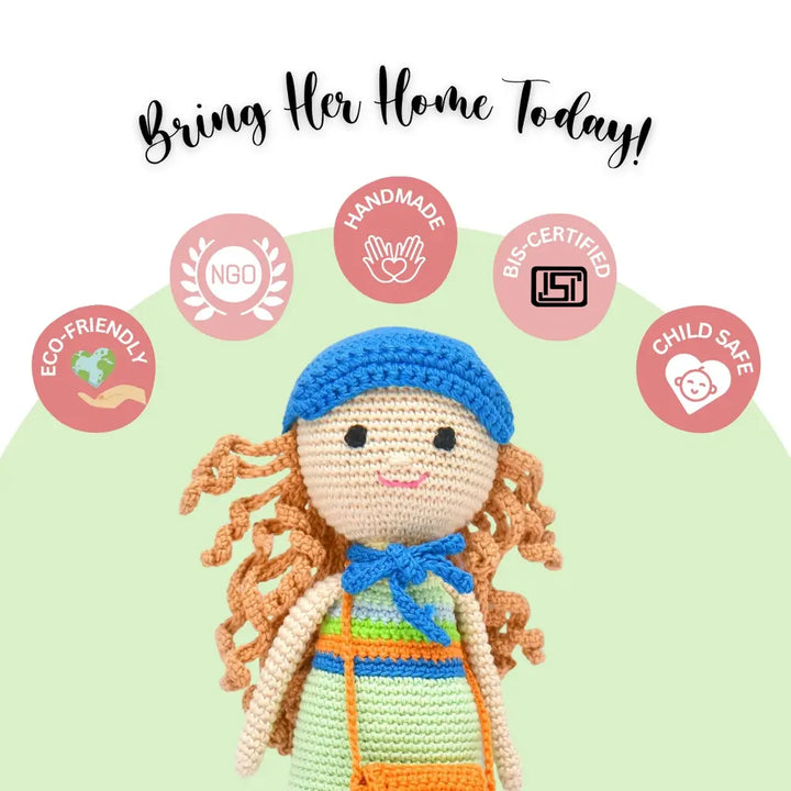 Happy Threads Nora Crochet Doll | Handmade Artisanal Toy | Whimsical, Eco-Friendly Gift for Kids &amp; Collectors
