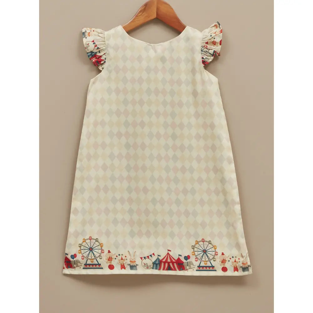 Liz Jacob Girls Cream Printed Cotton Dress | Carnival
