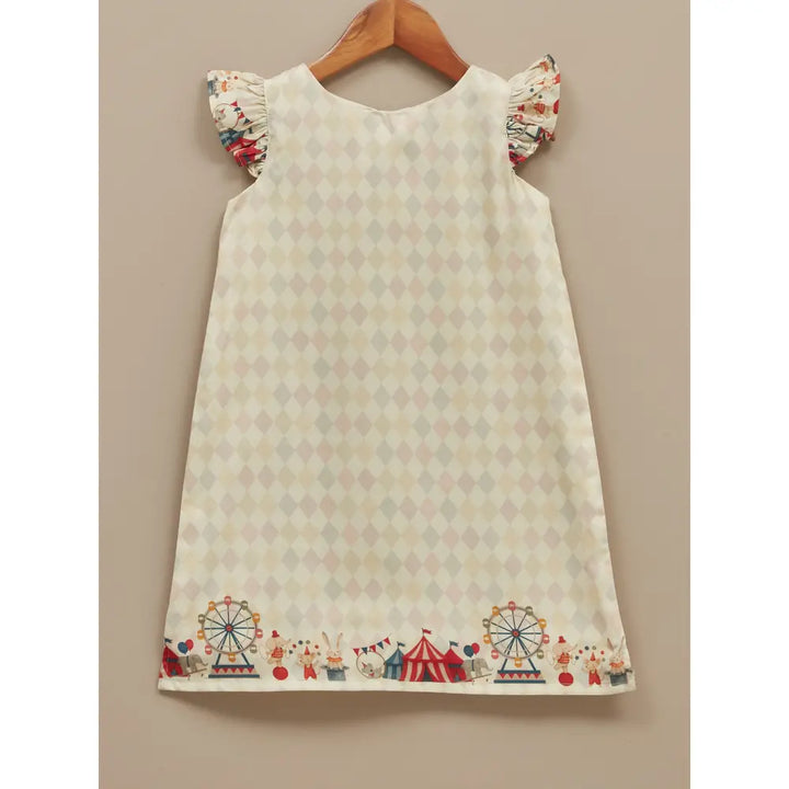 Liz Jacob Girls Cream Printed Cotton Dress | Carnival