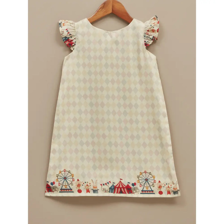 Liz Jacob Girls Cream Printed Cotton Dress | Carnival