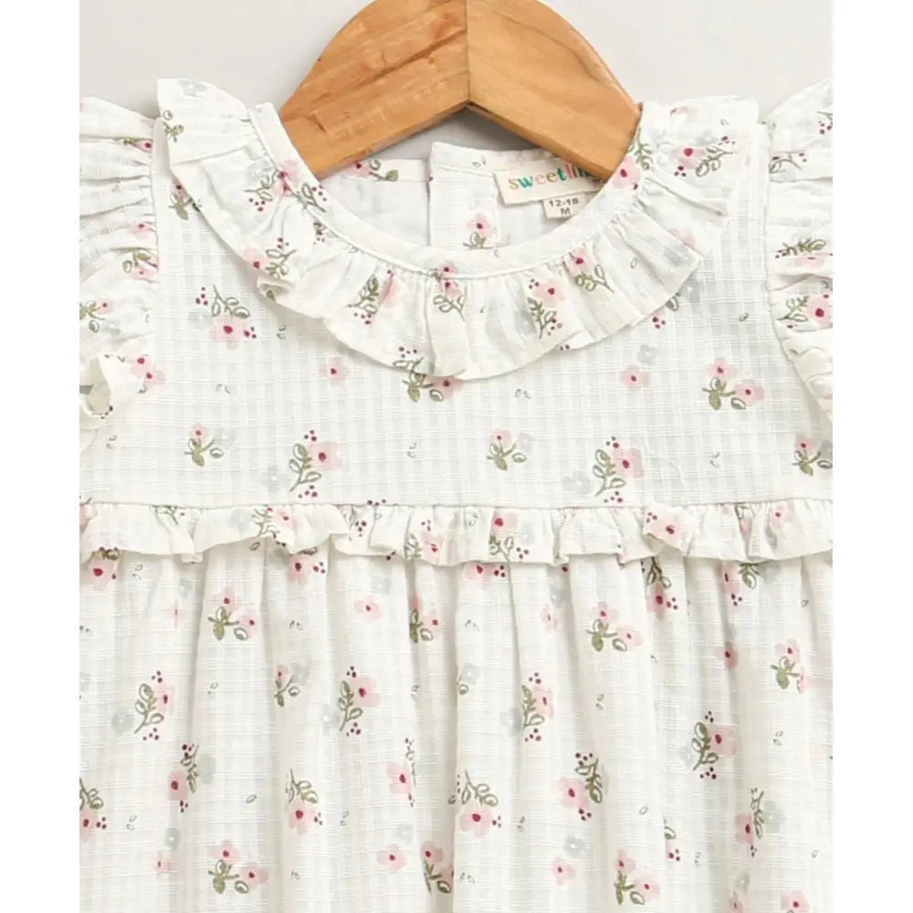 Sweetlime By As Sweet Blossom Ruffle Organic Cotton Dress &amp; Bloomer Set with Hairband - Off White