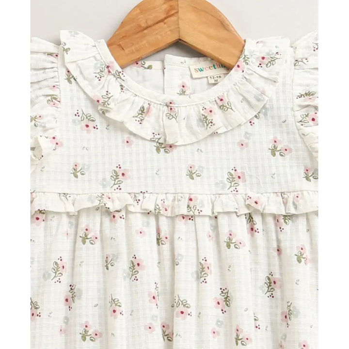 Sweetlime By As Sweet Blossom Ruffle Organic Cotton Dress &amp; Bloomer Set with Hairband - Off White