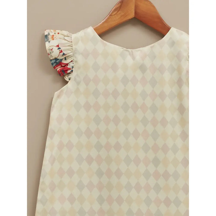 Liz Jacob Girls Cream Printed Cotton Dress | Carnival