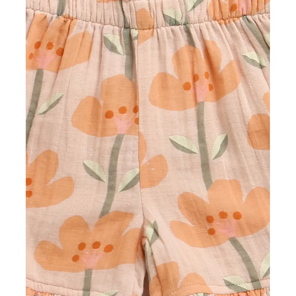 Sweetlime By As Peach Blossom Floral Ruffle Cotton Baby Girls Summer Co-ord Set