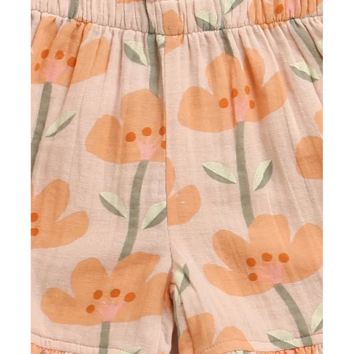 Sweetlime By As Peach Blossom Floral Ruffle Cotton Baby Girls Summer Co-ord Set
