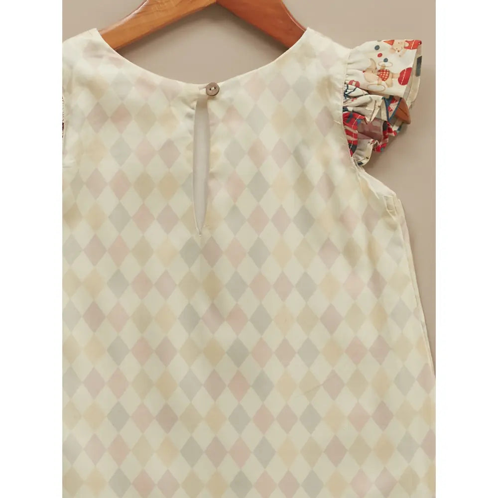 Liz Jacob Girls Cream Printed Cotton Dress | Carnival