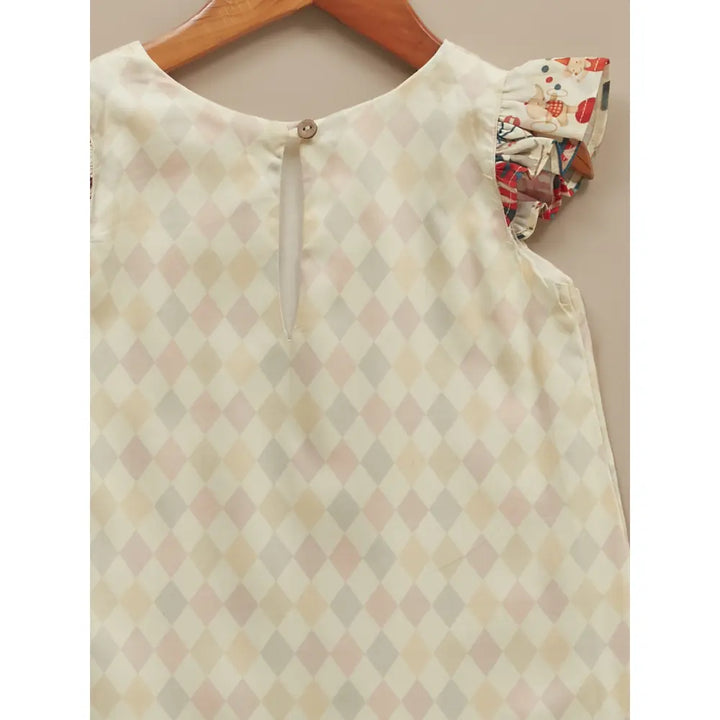 Liz Jacob Girls Cream Printed Cotton Dress | Carnival