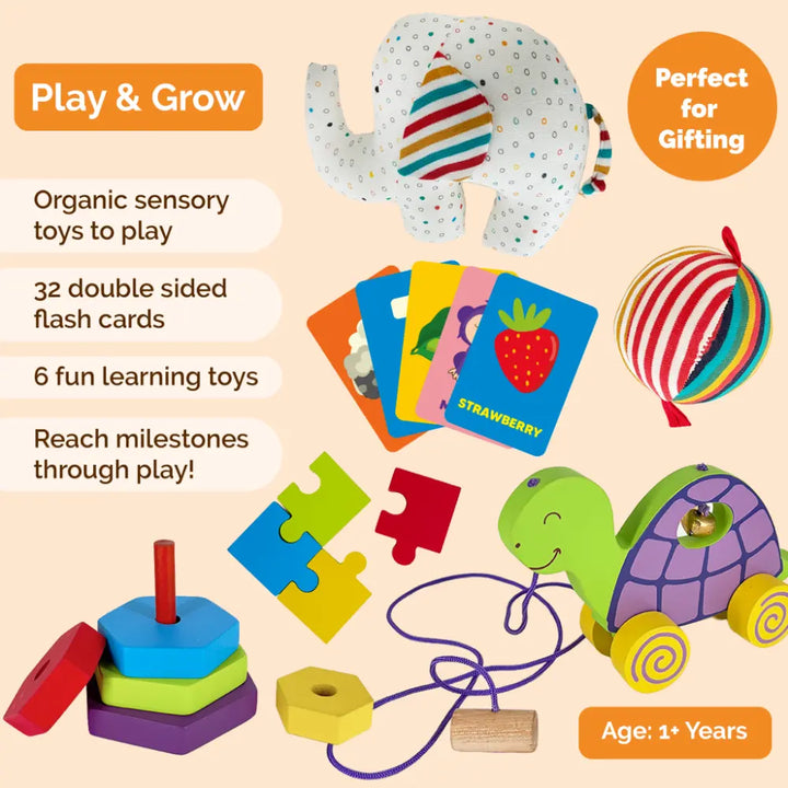 Shumee Wooden Learning Activity Box for Babies | (0-2 Years) | Montessori Sensory Toy | Shape Sorter &amp; Texture Board | Fine Motor Skill Development| Wooden Learning Toy | Gift for Kids