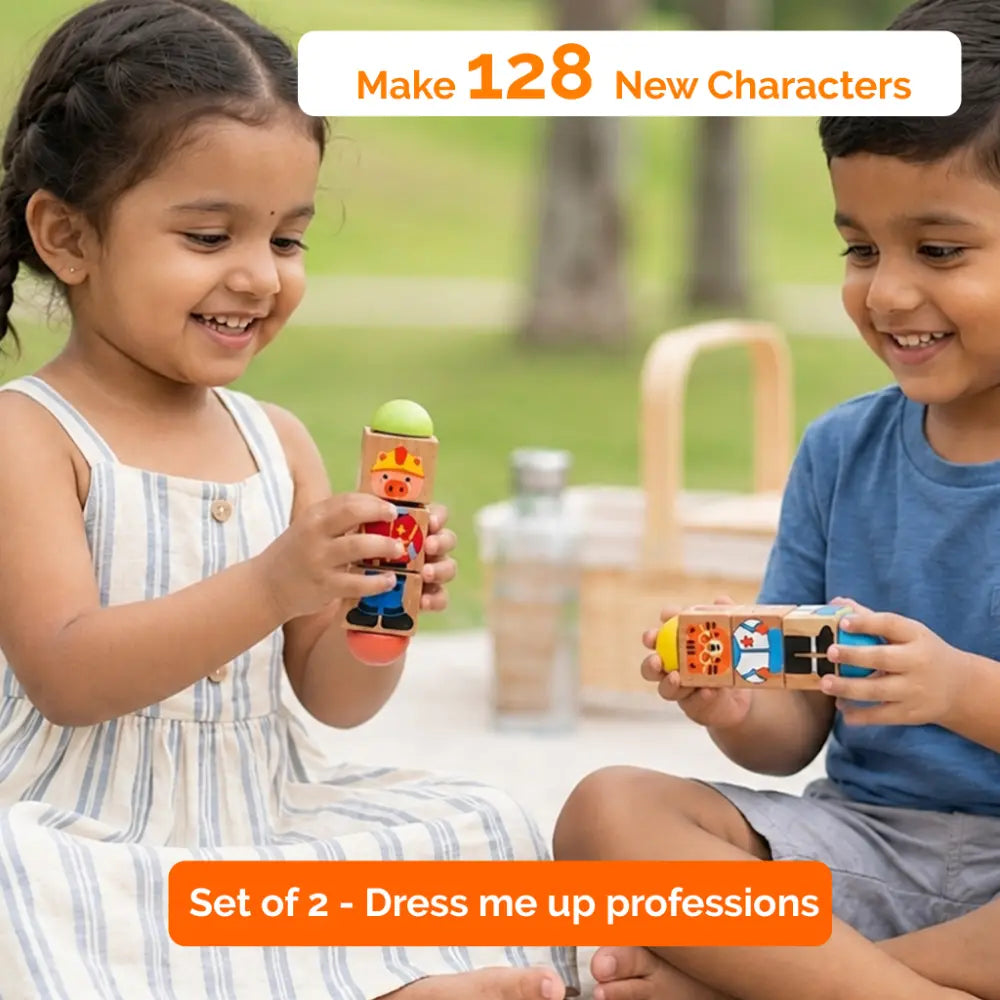 Shumee Wooden Professions Rotating Flipping Blocks Toy – Interactive Mix &amp; Match Community Helpers Puzzle for Toddlers (1 to 3 Years)
