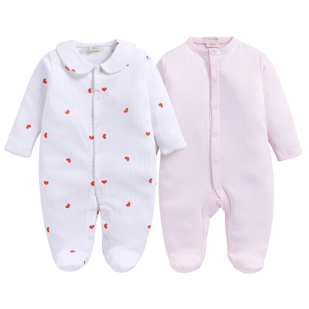 Cot &amp; Candy Baby Organic Footed Sleepsuit - Sweetheart stripe Print + Pink Marshmallow