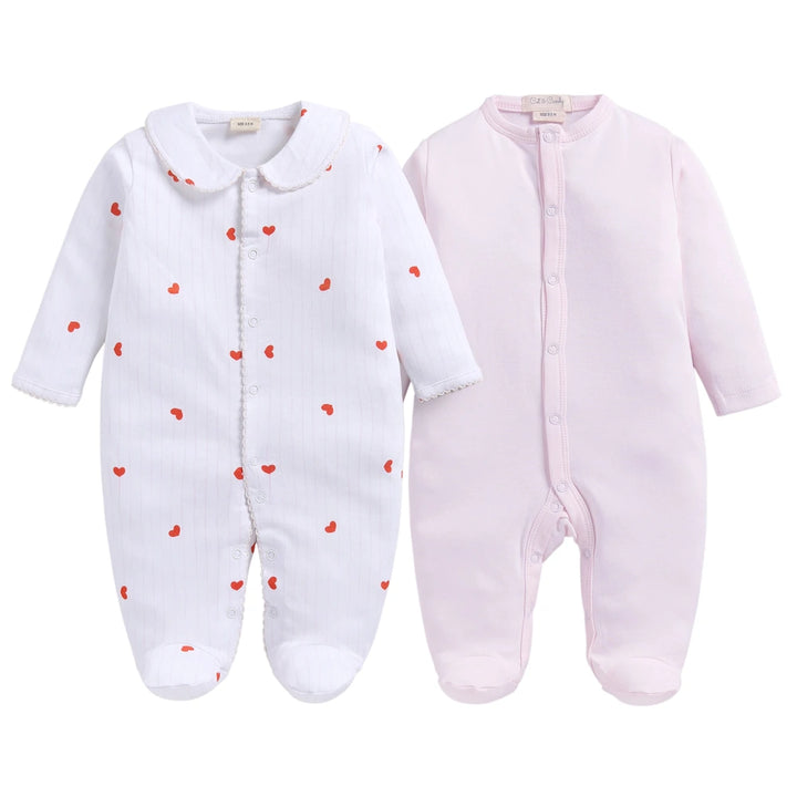 Cot &amp; Candy Baby Organic Footed Sleepsuit - Sweetheart stripe Print + Pink Marshmallow