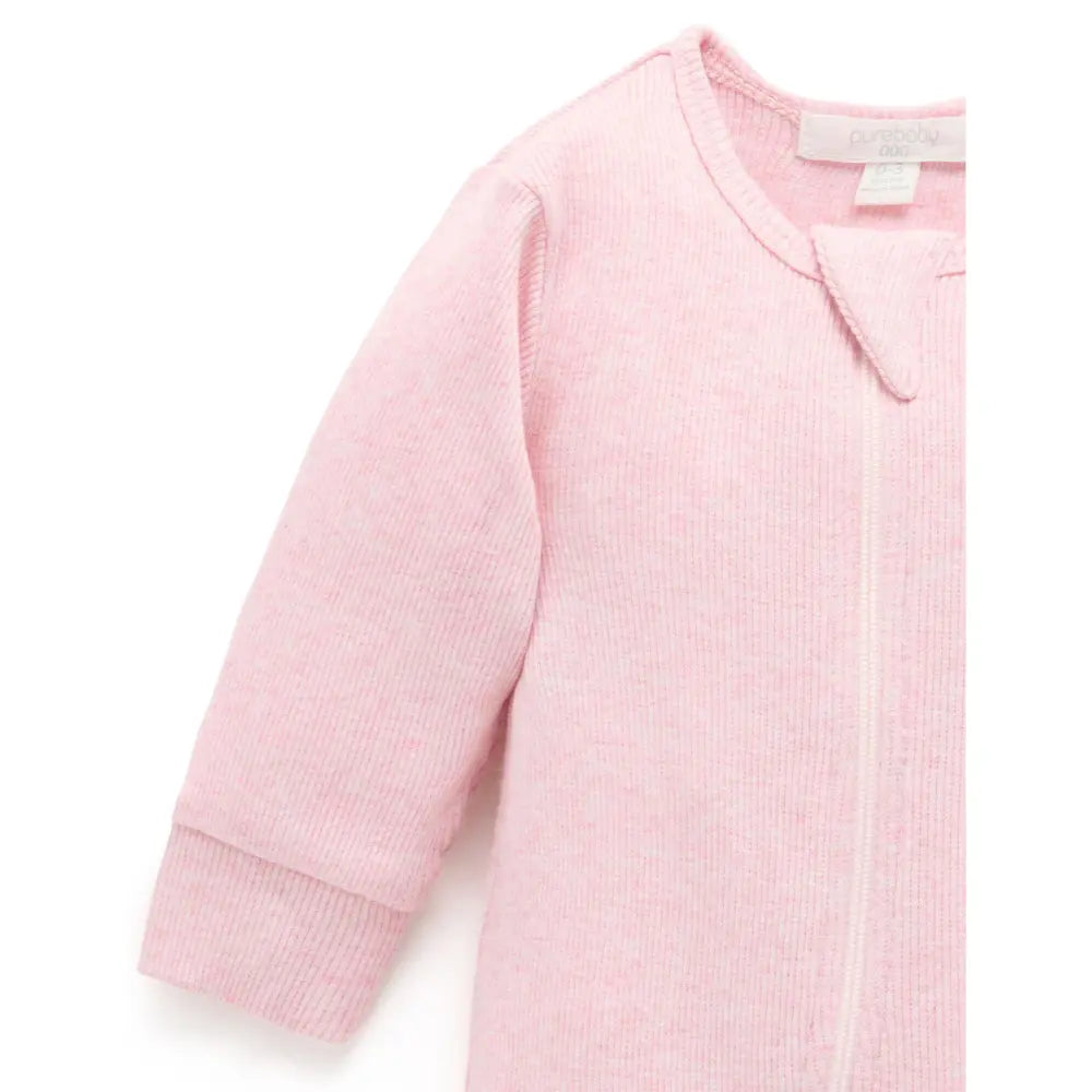 Purebaby Unisex Organic Cotton Rib Zip Growsuit - Pale Pink Melange