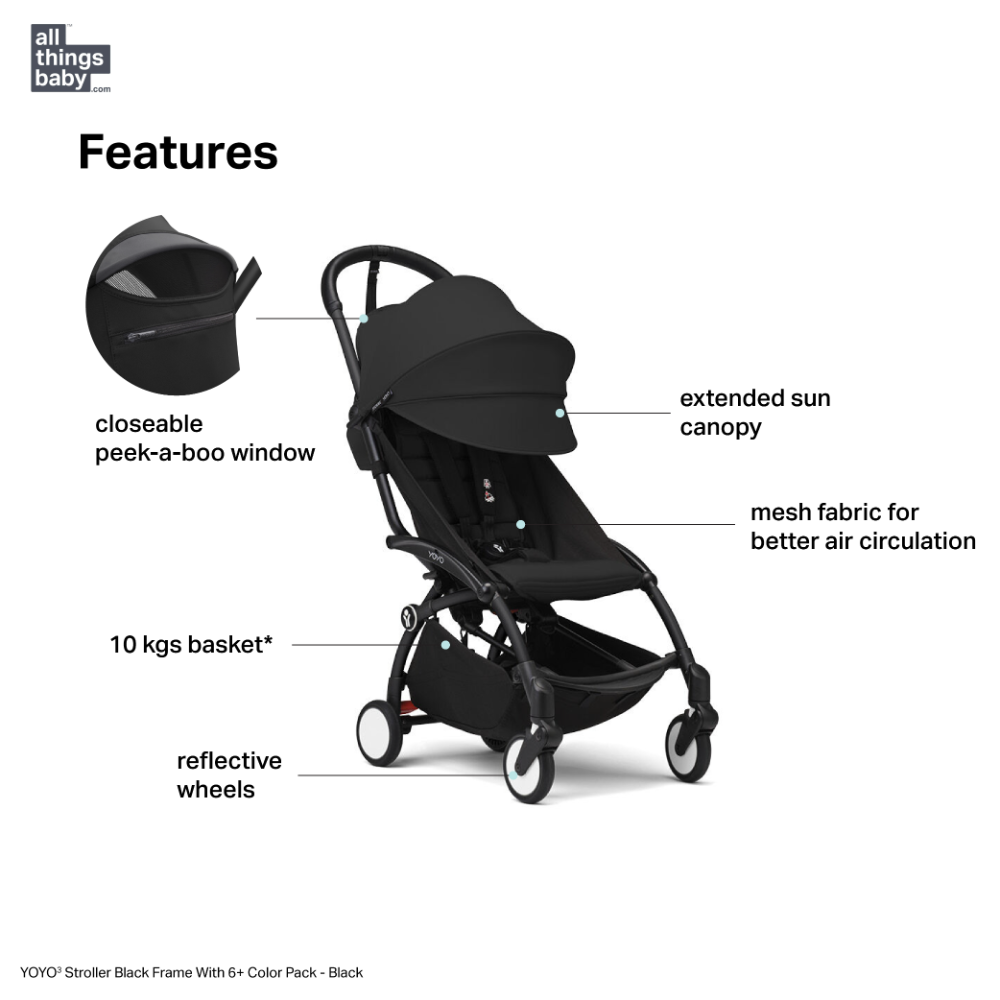 YOYO³ Stroller with 6+ Color Pack  - Black Frame