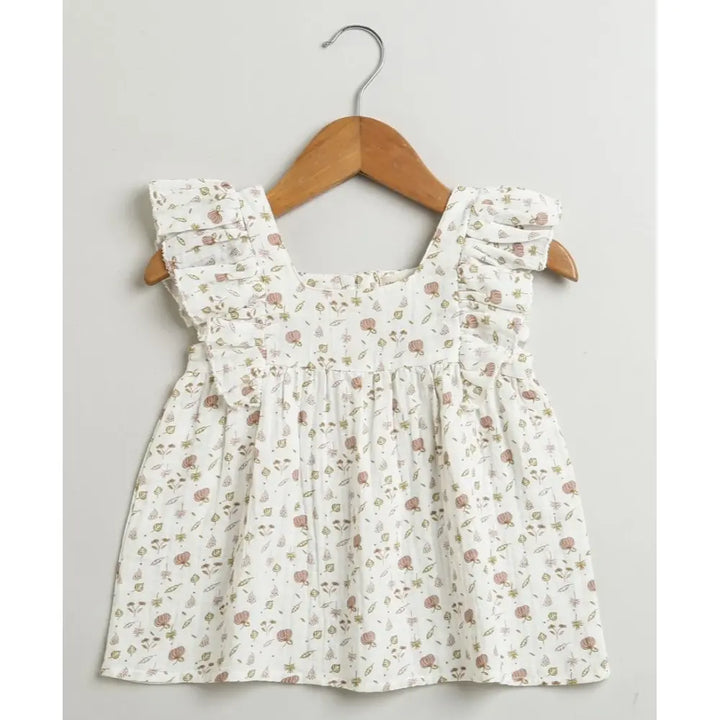 Sweetlime By AS Pumpkin &amp; Floral Print Ruffle Organic Cotton Co-ord Set - Off-White &amp; Peach
