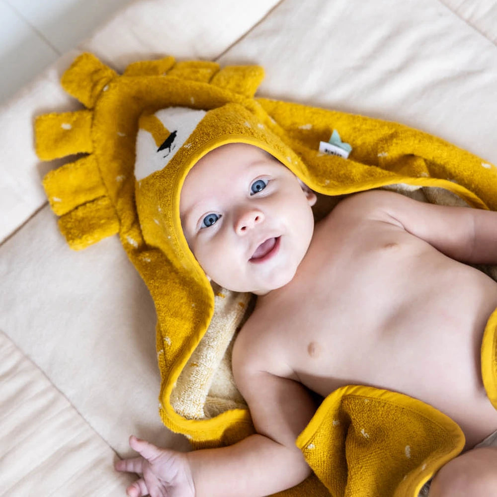 Trixie Hooded Baby Towel | Ultra-Soft 100% Organic Cotton Terry Bath Towel for Newborns, Babies &amp; Toddlers | 75 x 75 cm | 0 Months Onwards | Mr. Lion