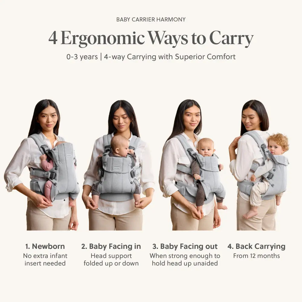BabyBjorn Baby Harmony Carrier, 3D Mesh, Lightweight, Soft &amp; Breathable Newborn to Toddler Carrier, Adjustable Waistbelt &amp; Cross Straps, 4 Carry Positions, Birth - 3 Years (3-15Kgs)- Anthracite