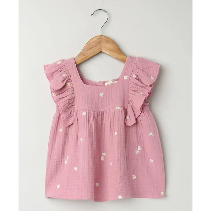 Sweetlime By AS Pink Floral Embroidery Organic Cotton Co-ord Set - Pink