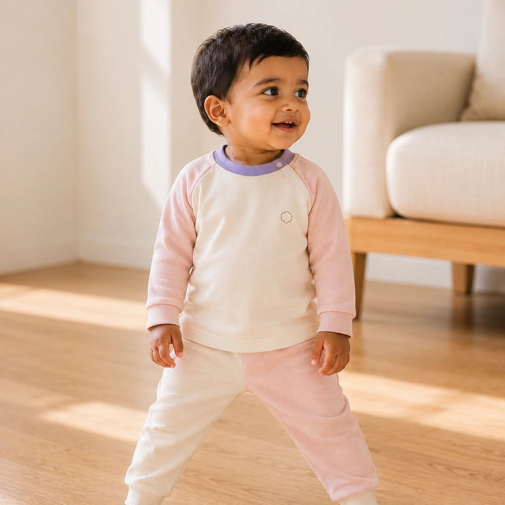 Faura Unisex Banana Cotton Snuggle Co-ord - Ivory / Soft Pink