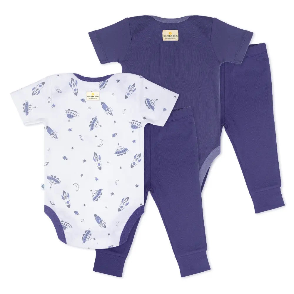 Nintara Baby 100% Cotton Unisex Bodysuit &amp; Pant Set – Up in space (Pack of 2)