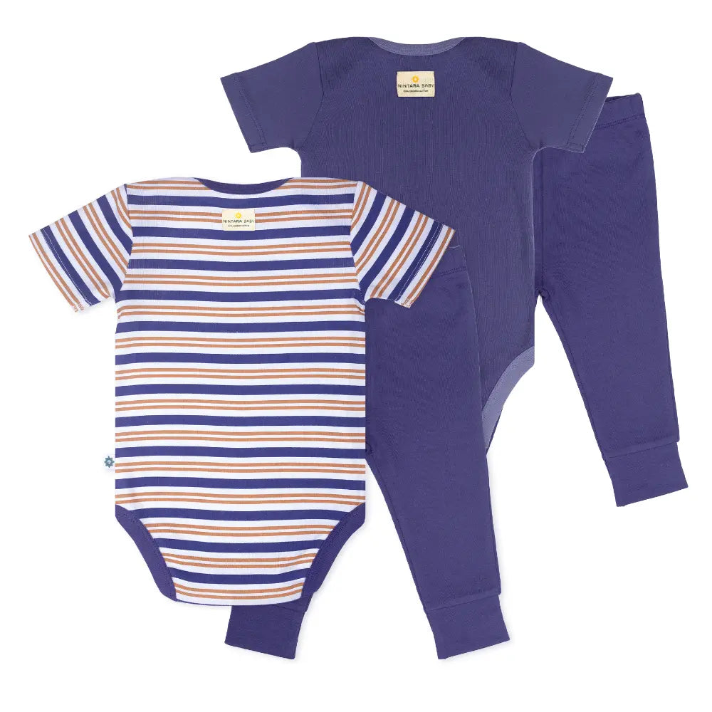 Nintara Baby 100% Cotton Unisex Bodysuit &amp; Pant Set – Midnight Duo (Pack of 2)