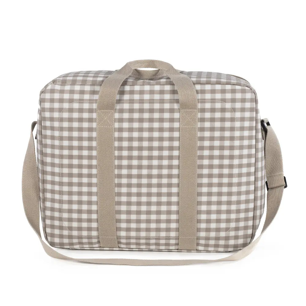 Walking Mum Maternity Hospital Bag with Large Capacity, Water-Resistant Multi-Storage Organizer, Hand Handles &amp; Shoulder Straps, Personalized Charm, Checkered Print - Sand