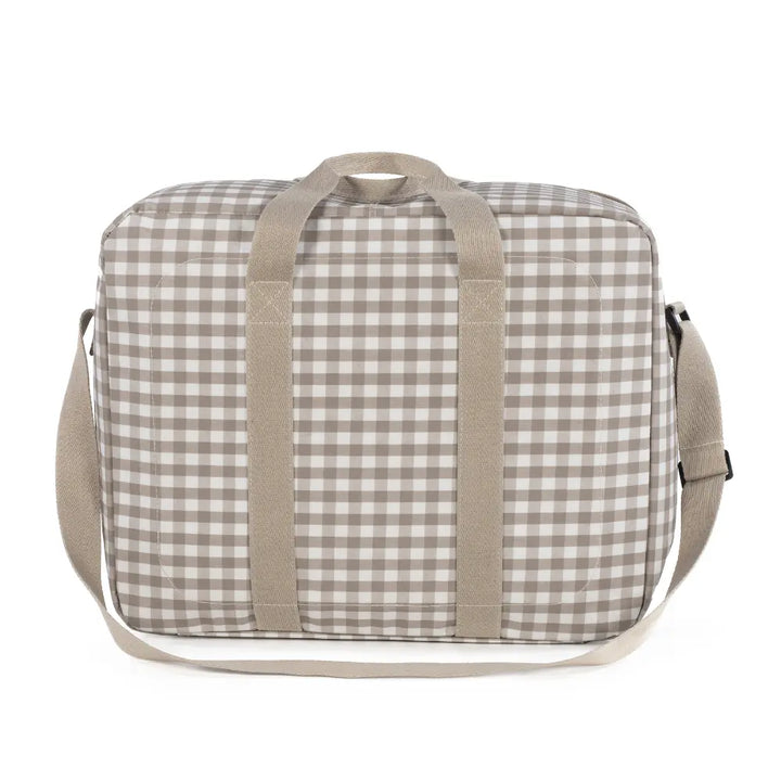 Walking Mum Maternity Hospital Bag with Large Capacity, Water-Resistant Multi-Storage Organizer, Hand Handles &amp; Shoulder Straps, Personalized Charm, Checkered Print - Sand