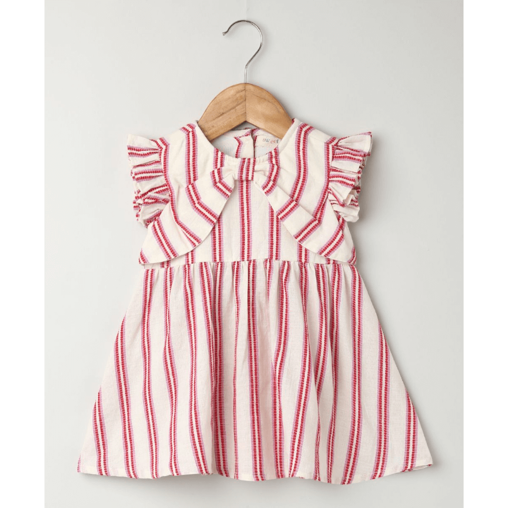 Sweetlime By AS Pink Striped Organic Cotton Dobby Dress &amp; Bloomer Co-ord Set