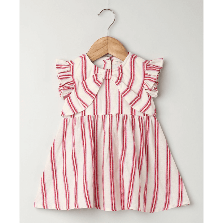 Sweetlime By AS Pink Striped Organic Cotton Dobby Dress &amp; Bloomer Co-ord Set