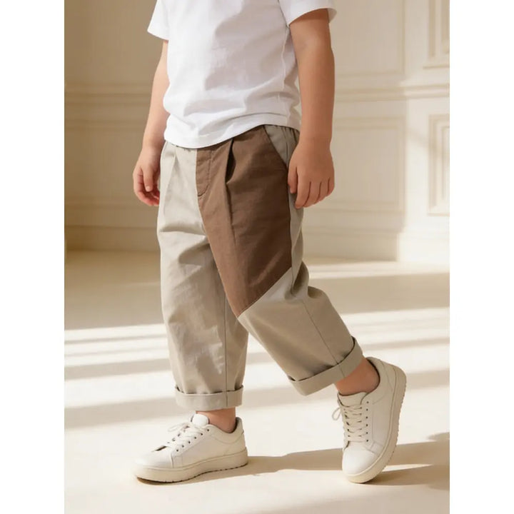 The Baby Trunk Unisex Comfy Patch Pants - Beige+Brown