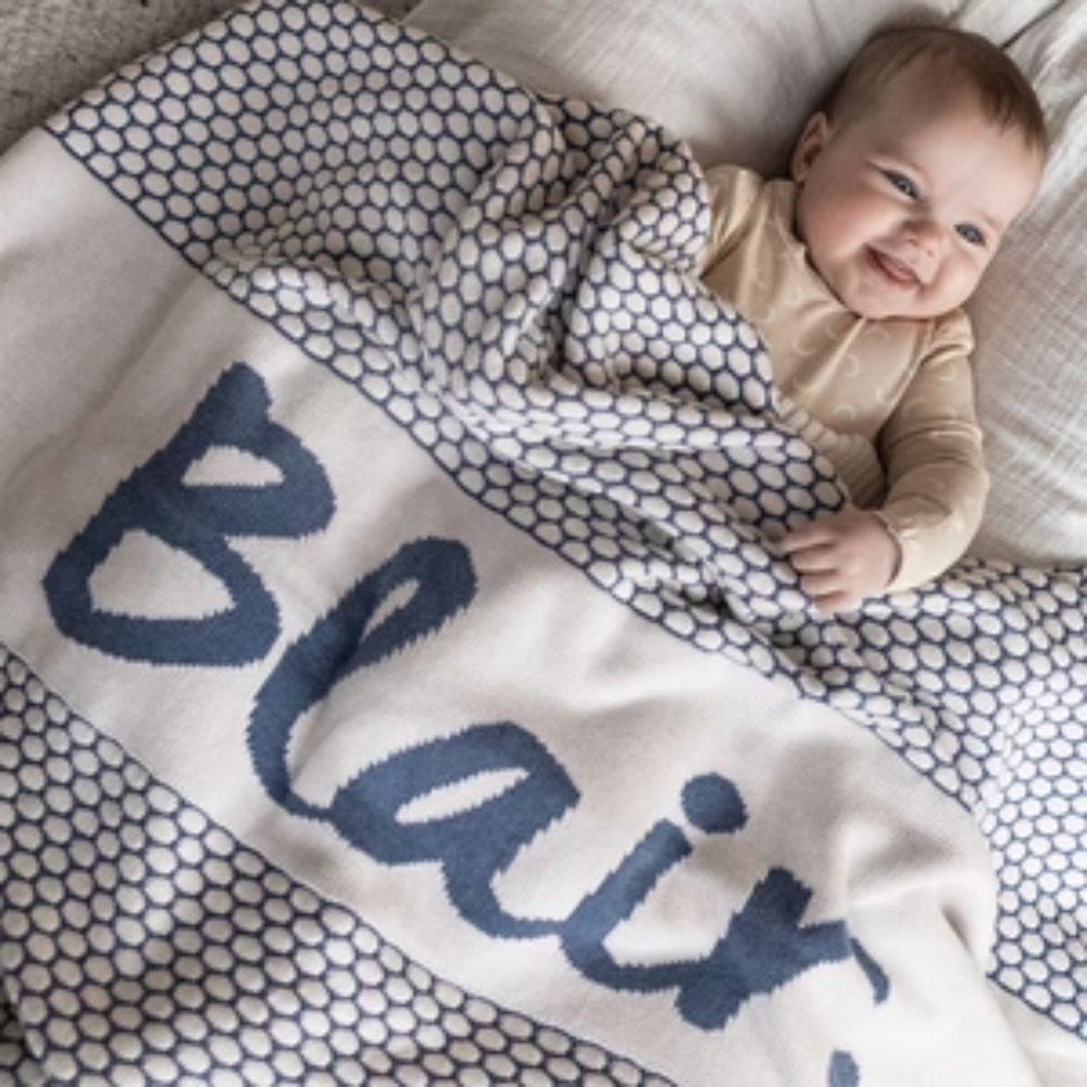 NamelyCo Chunky Bubble Name Blanket - Moody Blue