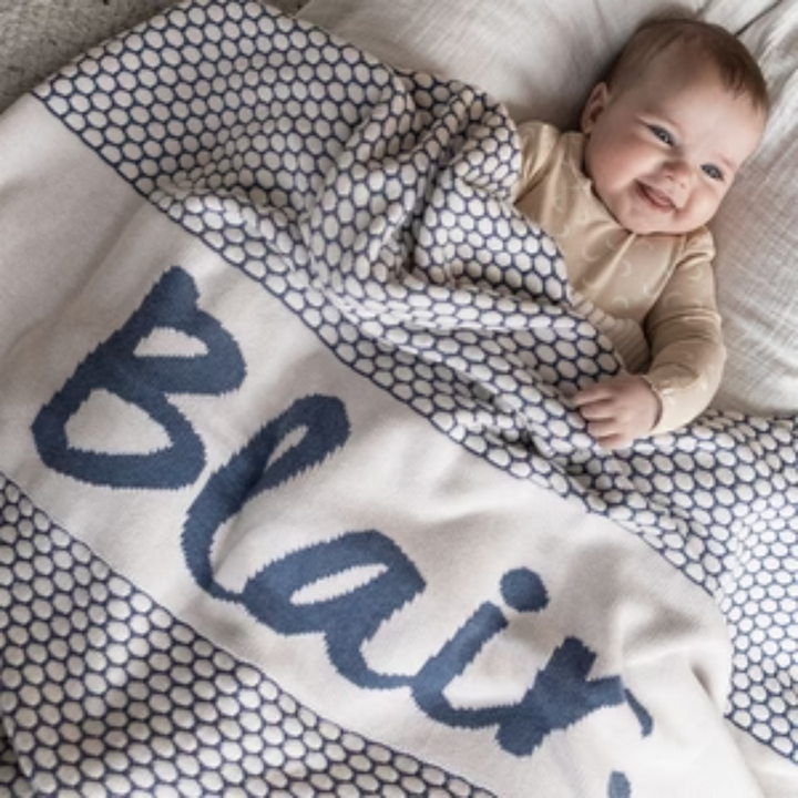 NamelyCo Chunky Bubble Name Blanket - Moody Blue