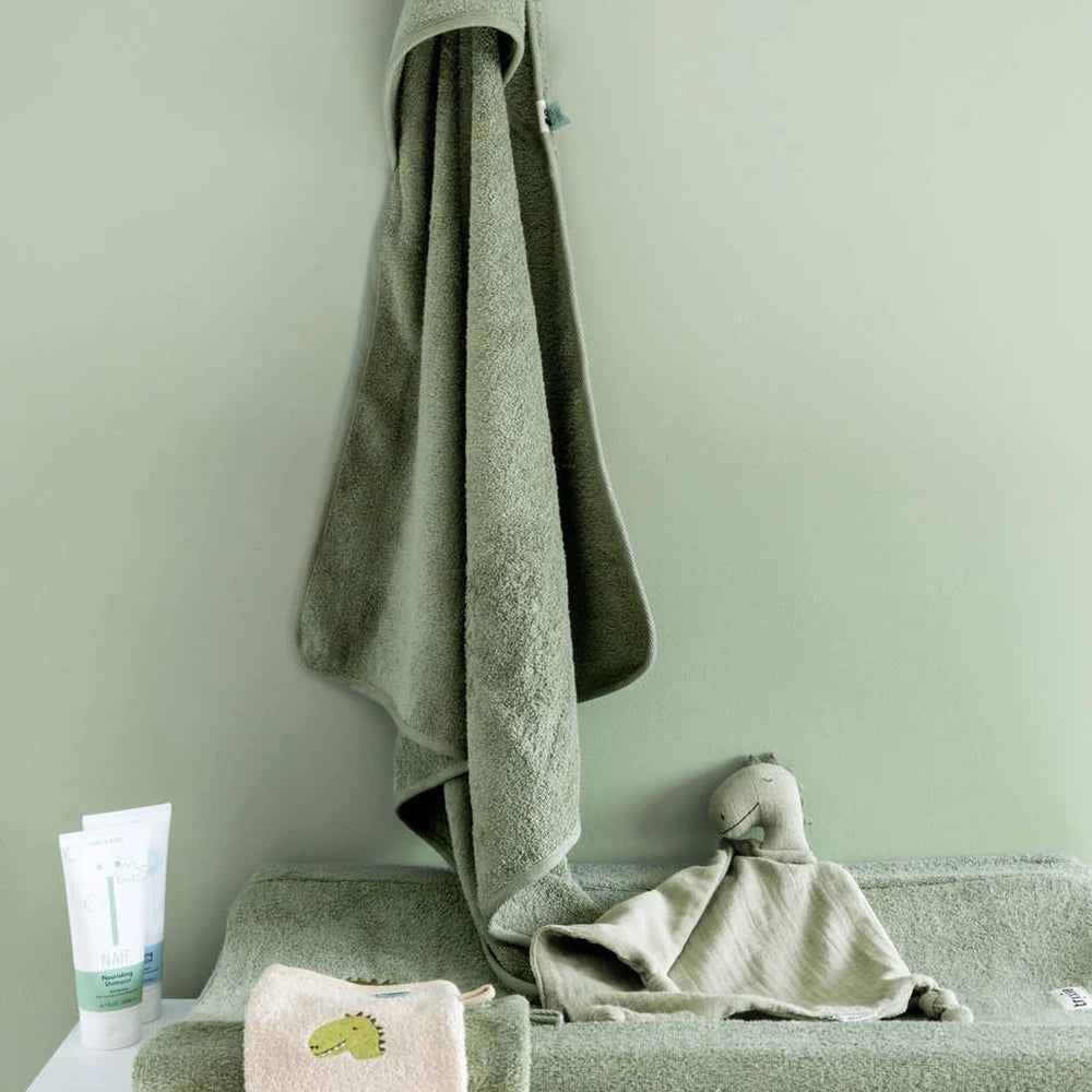 Trixie Hooded Baby Towel | Ultra-Soft 100% Organic Cotton Terry Bath Towel for Newborns, Babies &amp; Toddlers | 75 x 75 cm | 0 Months Onwards | Mr. Dino