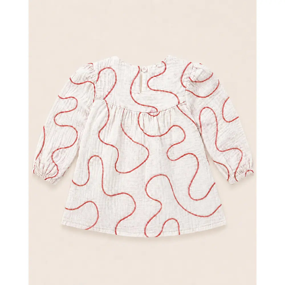 Sweetlime By AS Abstract Embroidery Cotton Dress with Full Sleeves -  Red &amp; White