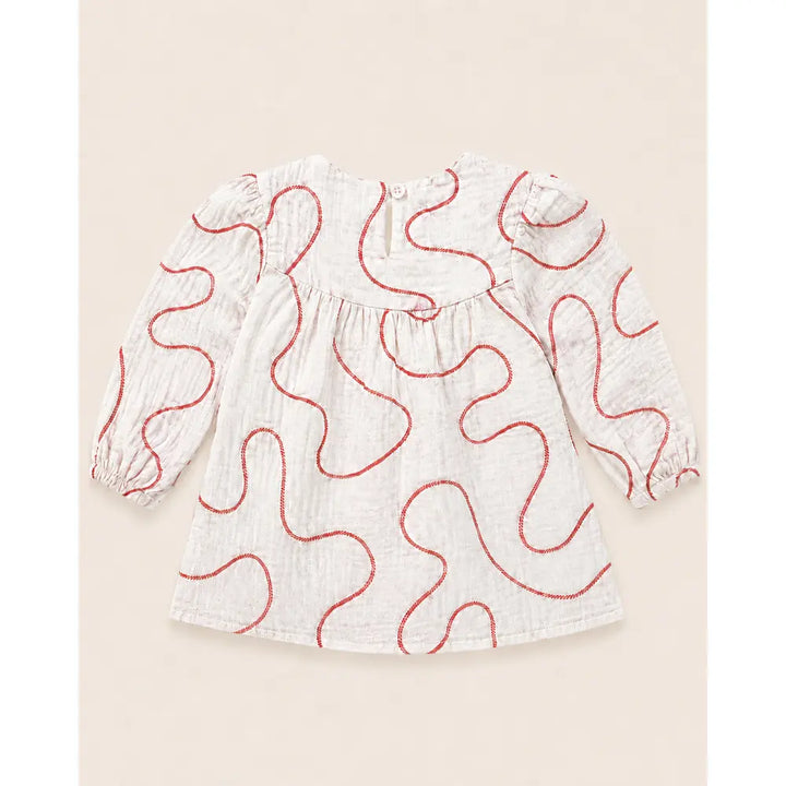Sweetlime By AS Abstract Embroidery Cotton Dress with Full Sleeves -  Red &amp; White