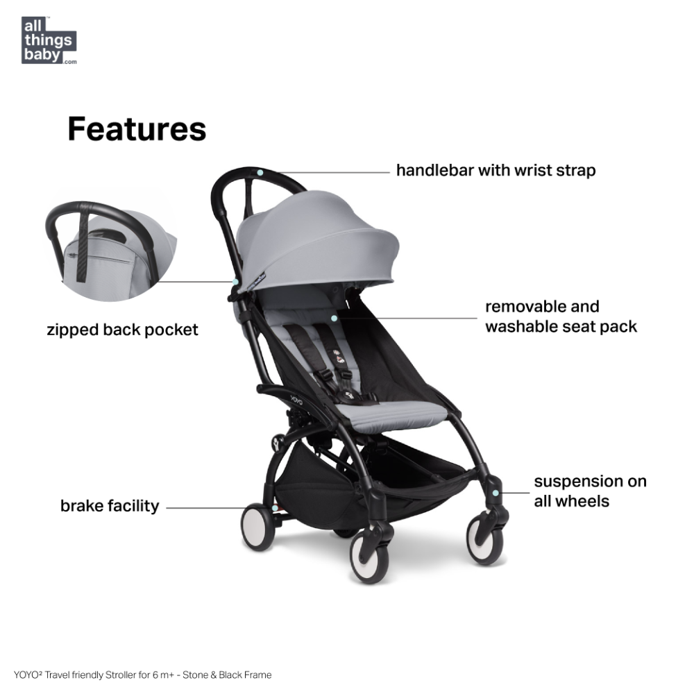 YOYO² Travel friendly Stroller for 6 m+ - Stone \ Black Frame