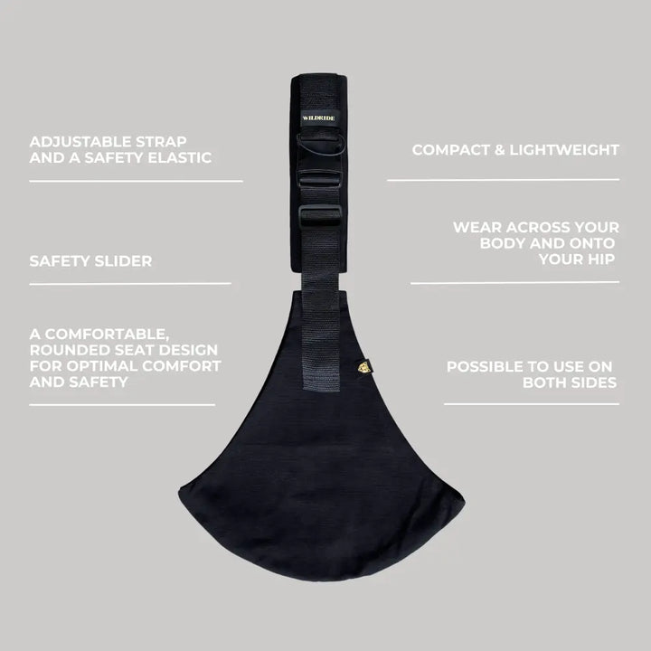 Wildride Toddler Carrier | Lightweight 100% Cotton Hip Seat Baby Carrier for Toddlers 9 Months–4 Years | Ergonomic, Portable &amp; Travel-Friendly Child Carrier | Comfortable Alternative to Stroller for Everyday Use - Black