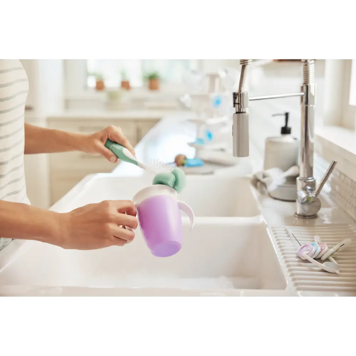 Munchkin Sponge Bottle Brush - with Suction Base and  Soft Rubber Nipple Brush - Sage Green