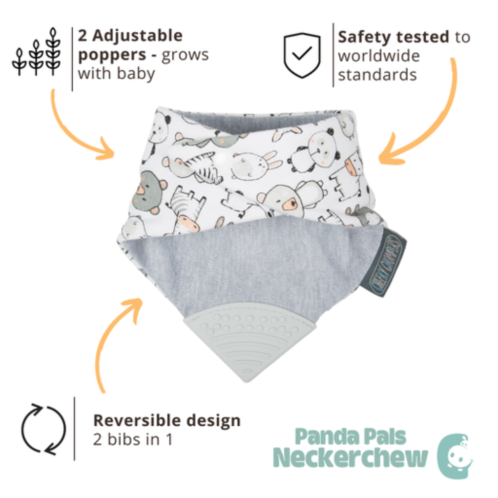 Cheeky Chompers Baby Bib with Teether - Panda Pals Neckerchew