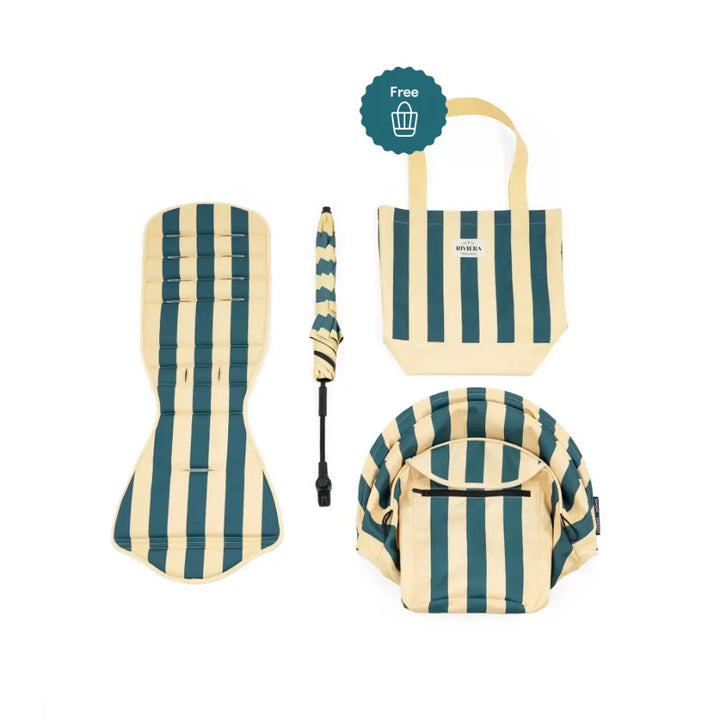 Stokke YOYO³ Riviera Summer Kit | Limited Edition Summer Collection for YOYO³ Stroller | Includes Seat Pad, Extendable UPF 50+ Canopy &amp; Zipped Back Pocket | Lightweight Luxury Travel Styling | Requires YOYO³ Frame (Sold Separately) - Monaco