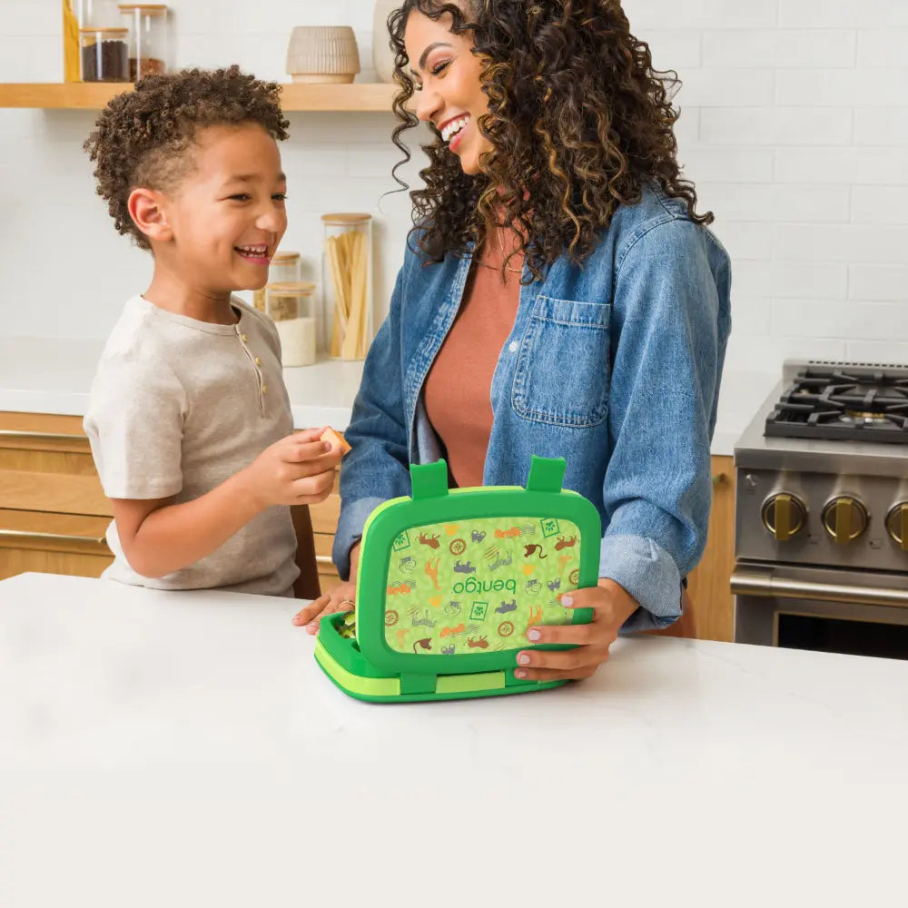 Bentgo Kids Prints with 5 Compartments, Leak-Proof Bento Lunch Box, BPA &amp; PFAS-Free, Microwave &amp; Dishwasher Safe Tray,  3–7 Years - Safari