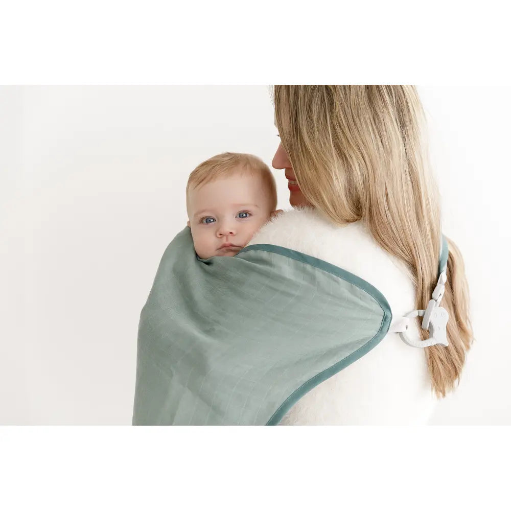 Cheeky Chompers 6-in-1 Muslin Breastfeeding Cover &amp; Teething Cloth, Bamboo &amp; Organic Cotton, Multi-Use Baby Essential with Silicone Teething Rings, Lightweight &amp; Breathable, Newborn+ - Sage Green