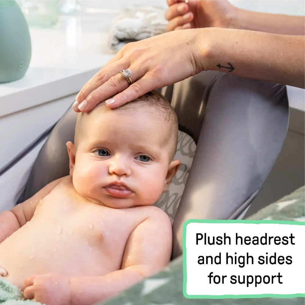 Ingenuity FoldAway 2-Position Baby Bath Bather with Mesh Sling &amp; Headrest, Grey, 0–6 Months (Upto 9 kgs)