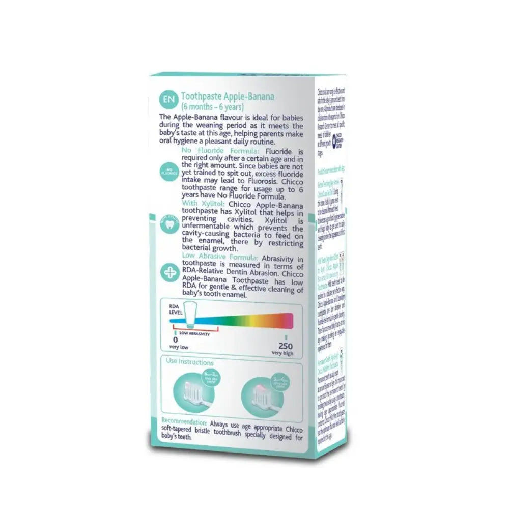 Chicco Toothpaste – Apple Banana Flavour (6M–6Y), Fluoride-Free, 50g