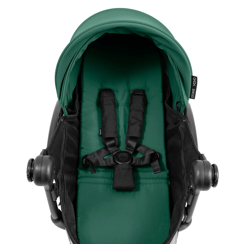 Stokke YOYO⁵ Newborn Pack | Fully Flat Newborn Seat | Newborn Stroller Attachment | 0–6 Months | Lightweight &amp; Compact | 5-Point Safety Harness | Ventilation Windows | Forest