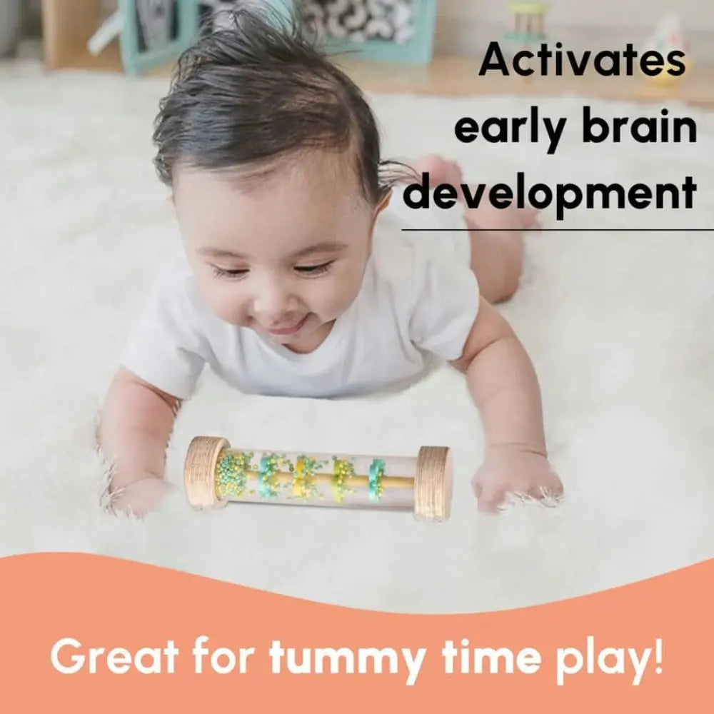 Curious Cub Wooden Rainmaker Rattle for Babies | Dual Sensory Auditory &amp; Visual Stimulation | Brain Development Toy | 0-12 Months
