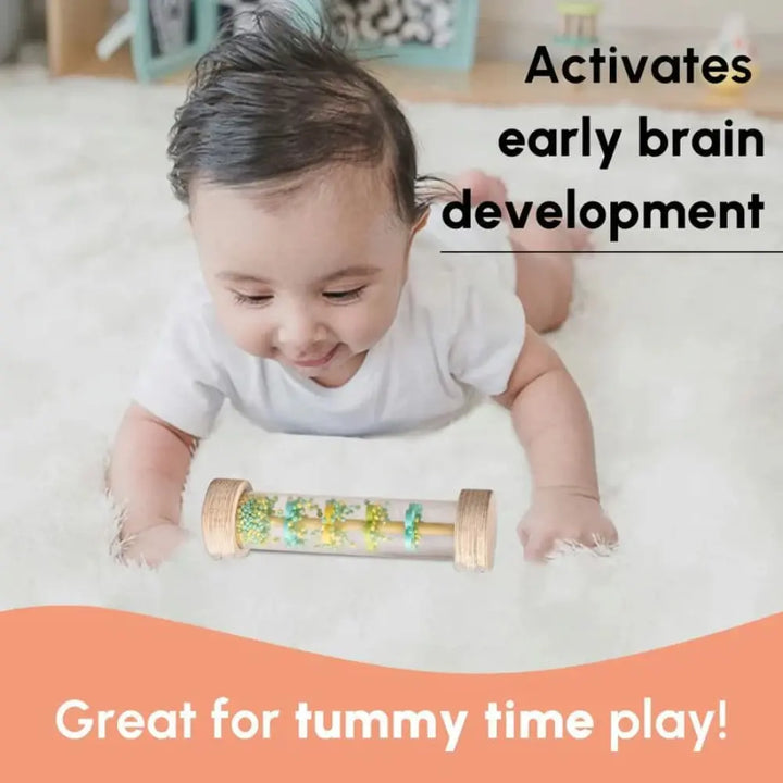 Curious Cub Wooden Rainmaker Rattle for Babies | Dual Sensory Auditory &amp; Visual Stimulation | Brain Development Toy | 0-12 Months