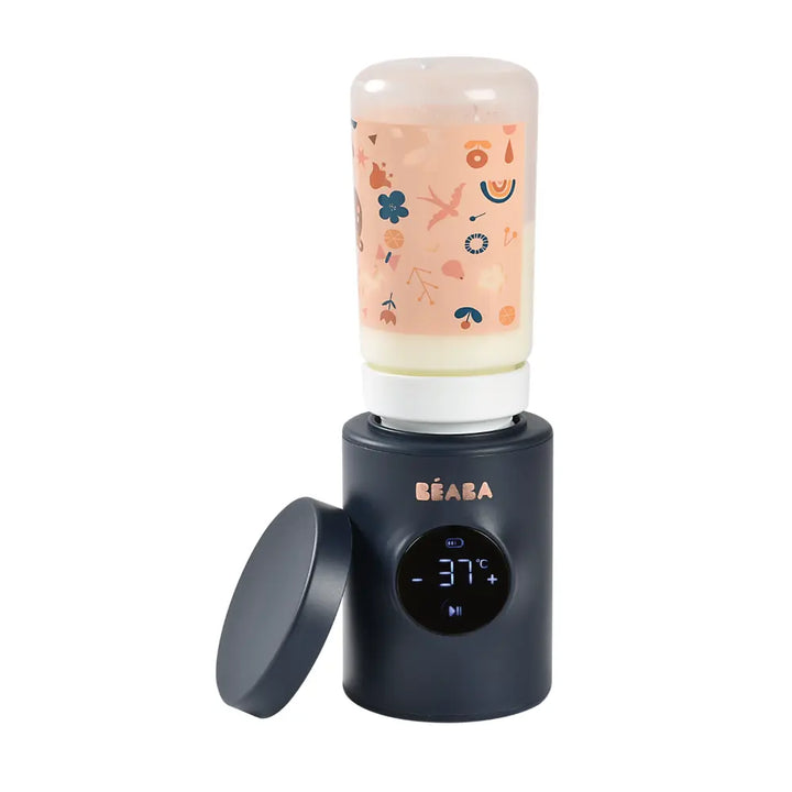 Beaba Milk Nomad Portable Baby Bottle Warmer - Rechargeable Warmer with Adjustable Temperature, Integrated Mixer &amp; Bottle Adapters, Night Blue, 0m+