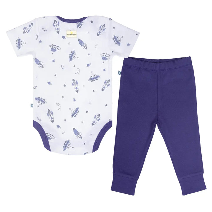 Nintara Baby 100% Cotton Unisex Bodysuit &amp; Pant Set – Up in space (Pack of 1)