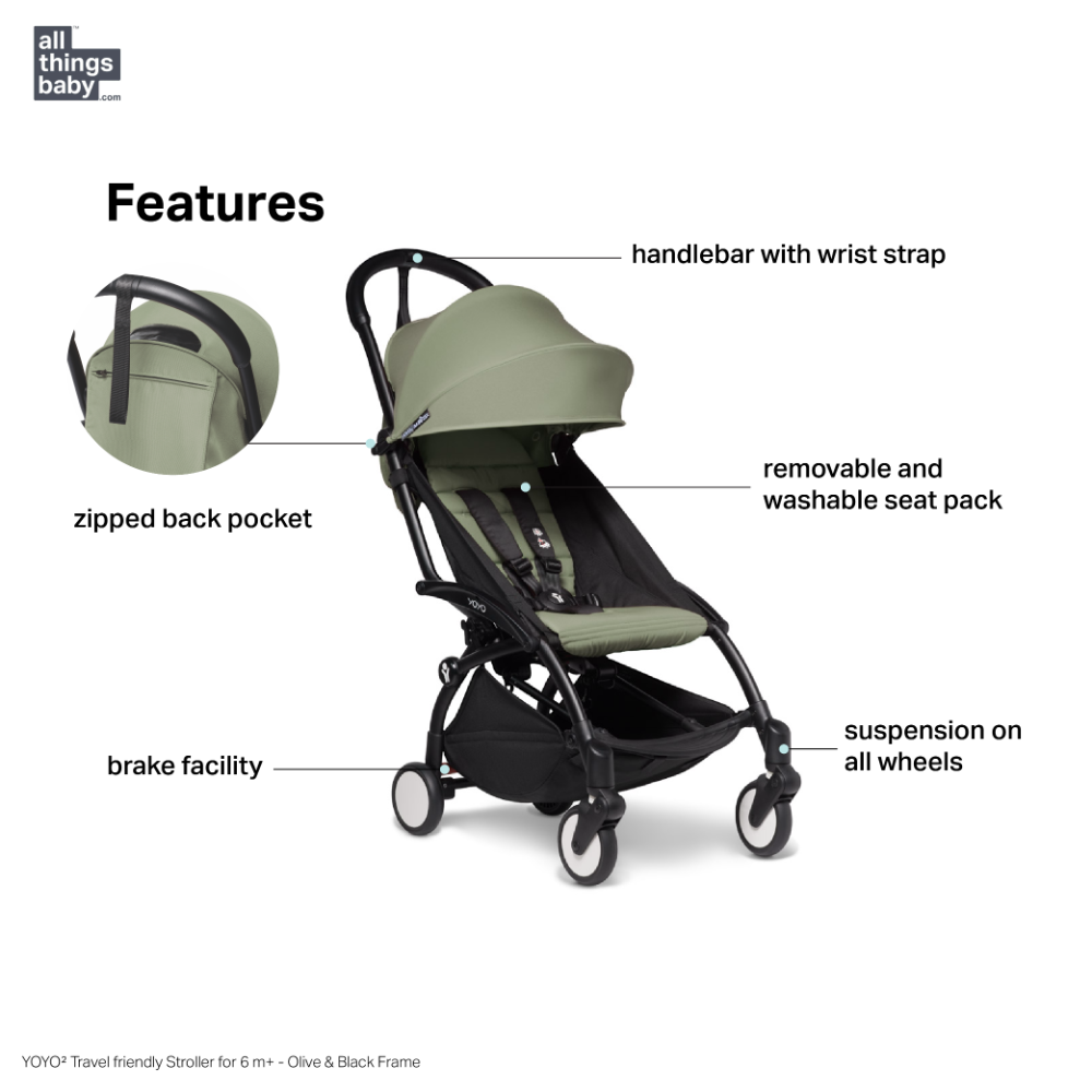 YOYO² Travel friendly Stroller for 6 m+ - Olive \ Black Frame